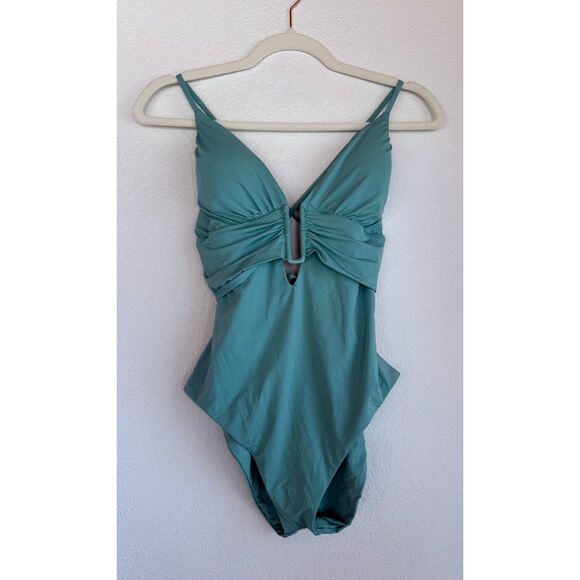 NWT BECCA by Rebecca Virtue Color Code Bristol Plunge One-Piece in Mineral Blue - Picture 7 of 14